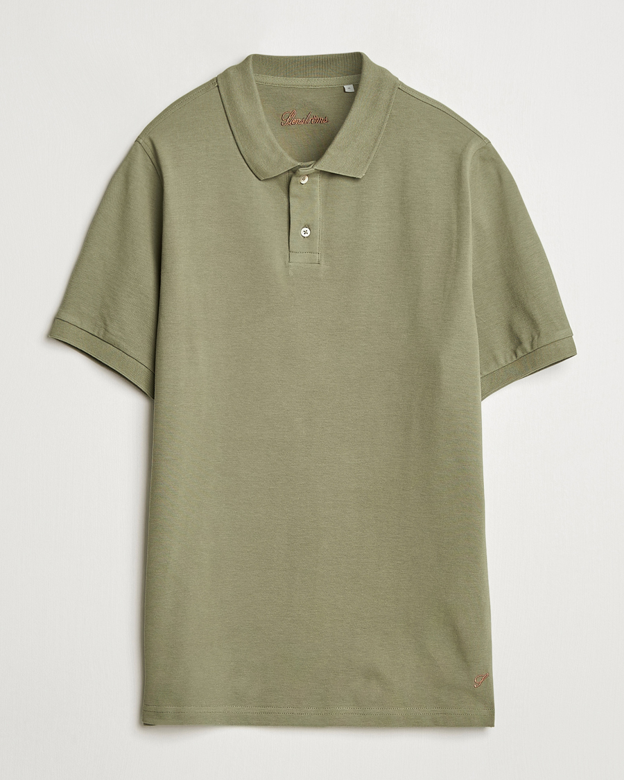 Hombres | Polos | Stenströms | Organic Cotton Piquet Polo Shirt Olive