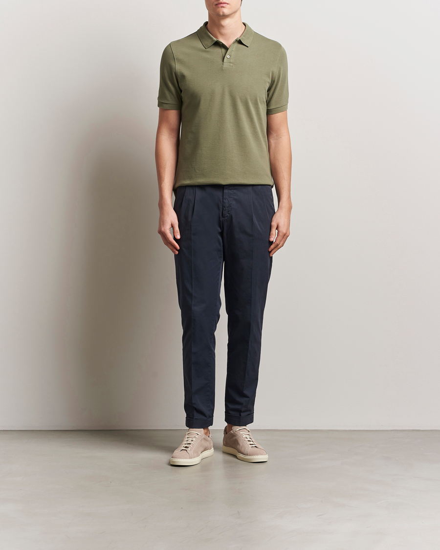 Hombres | Polos | Stenströms | Organic Cotton Piquet Polo Shirt Olive