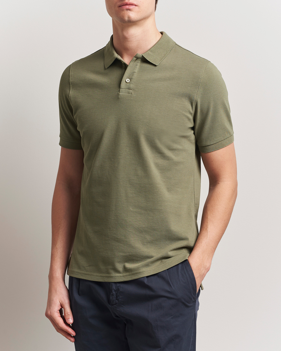Hombres | Polos | Stenströms | Organic Cotton Piquet Polo Shirt Olive