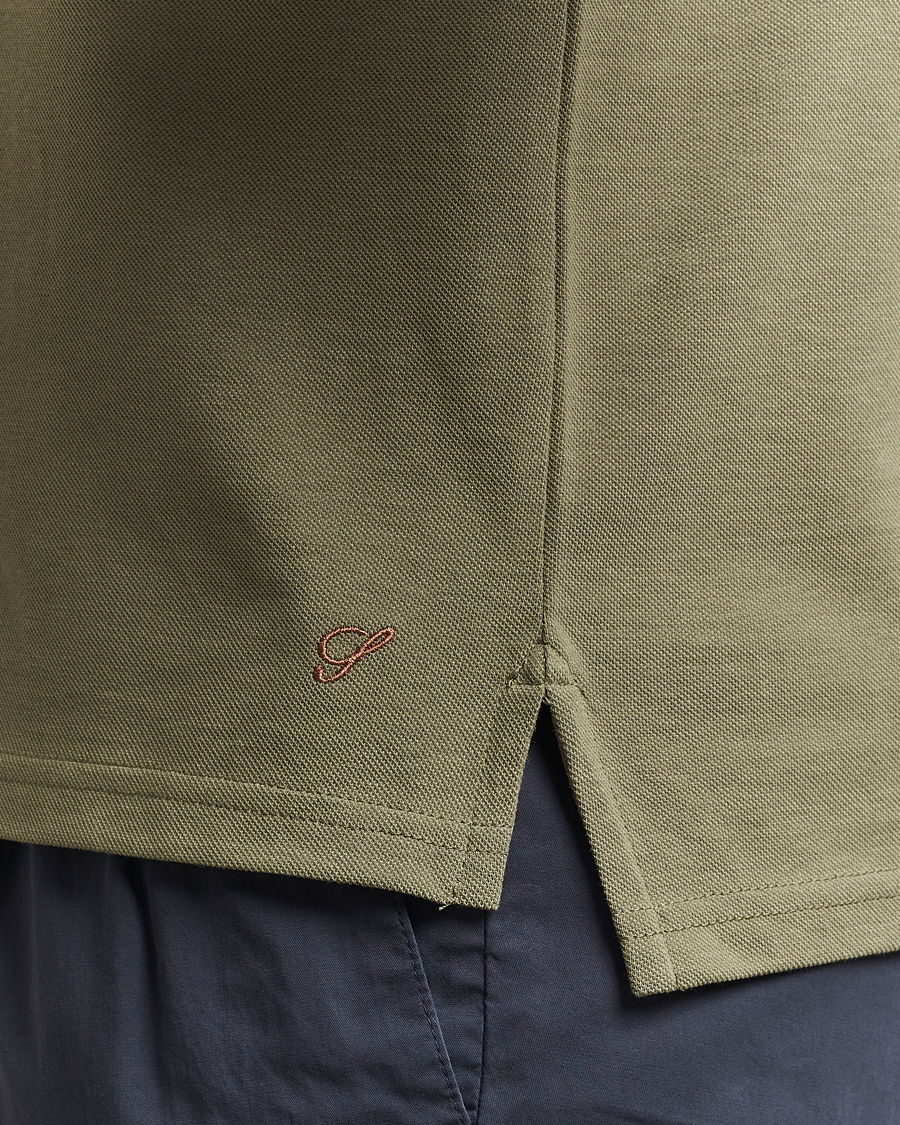Hombres | Polos | Stenströms | Organic Cotton Piquet Polo Shirt Olive