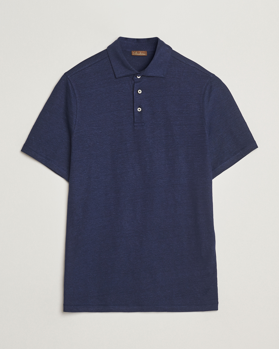 Hombres | Polos | Stenströms | Linen Polo Shirt Navy