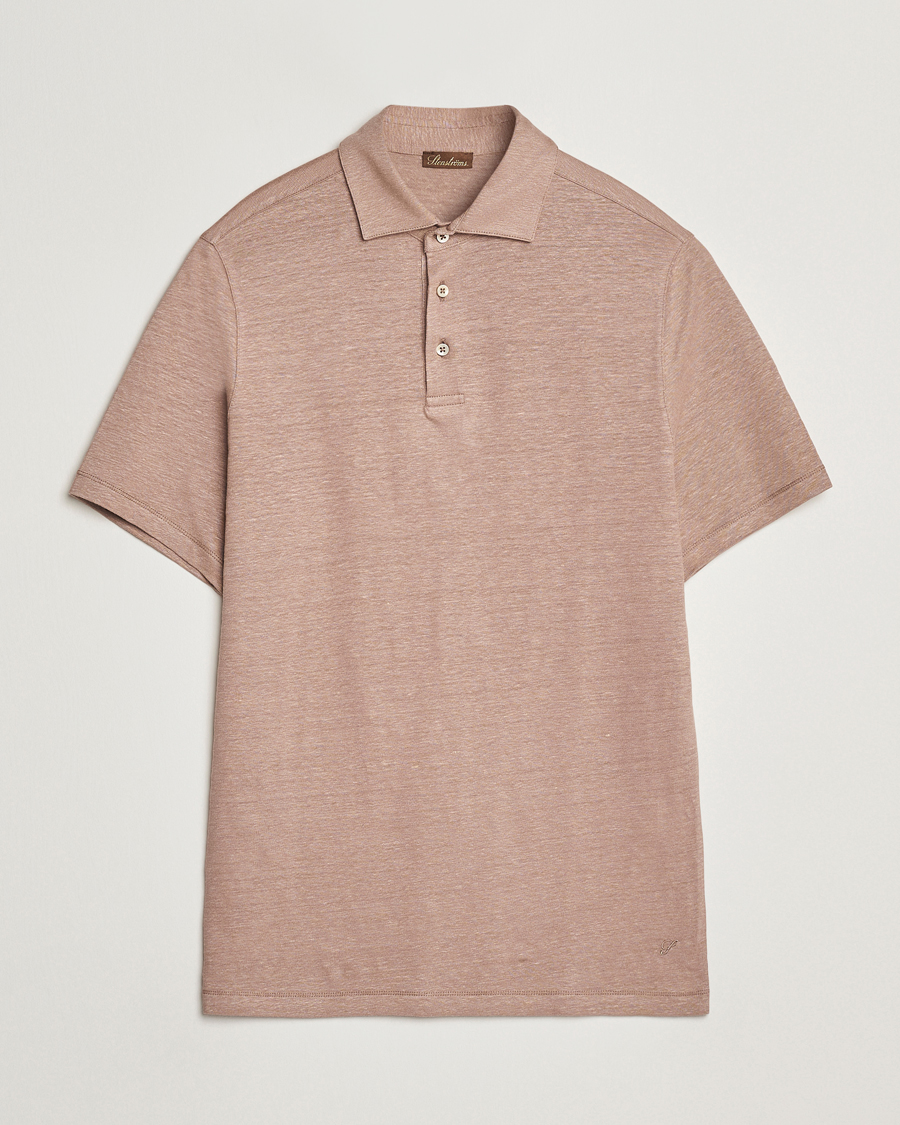 Hombres | Polos | Stenströms | Linen Polo Shirt Light Brown