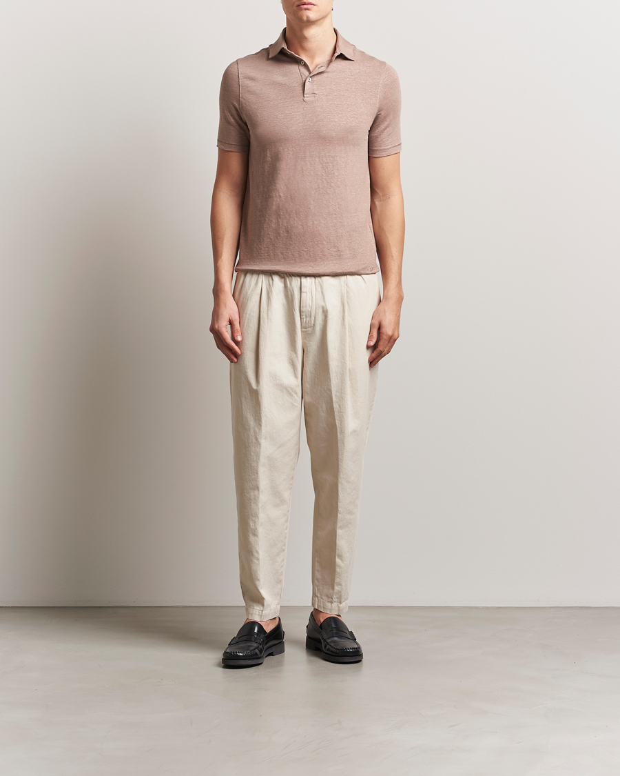 Hombres | Polos | Stenströms | Linen Polo Shirt Light Brown