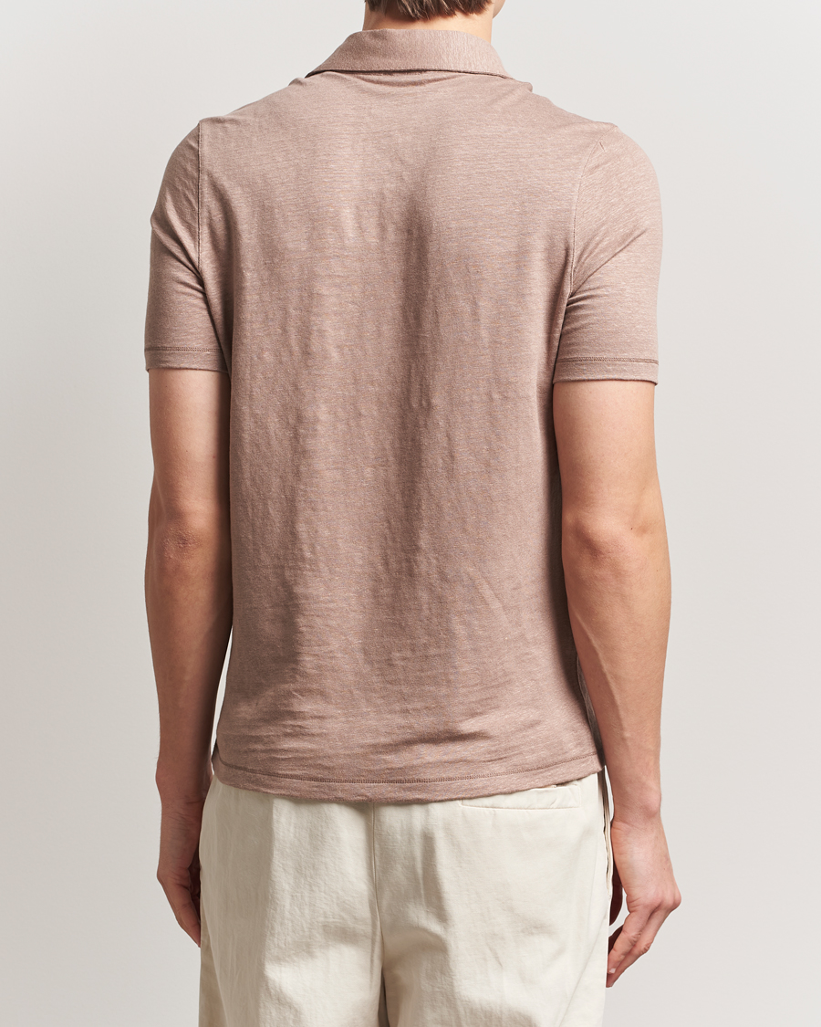 Hombres | Polos | Stenströms | Linen Polo Shirt Light Brown