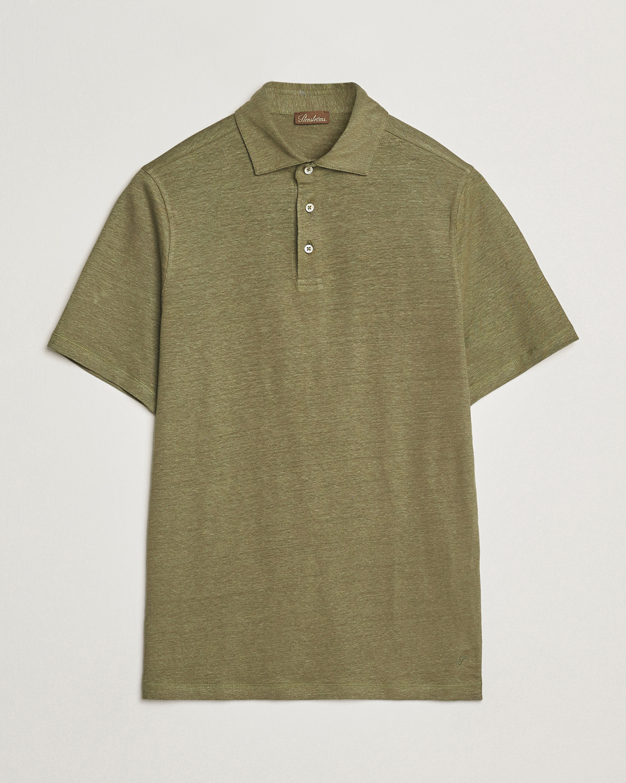 Hombres | Polos | Stenströms | Linen Polo Shirt Olive