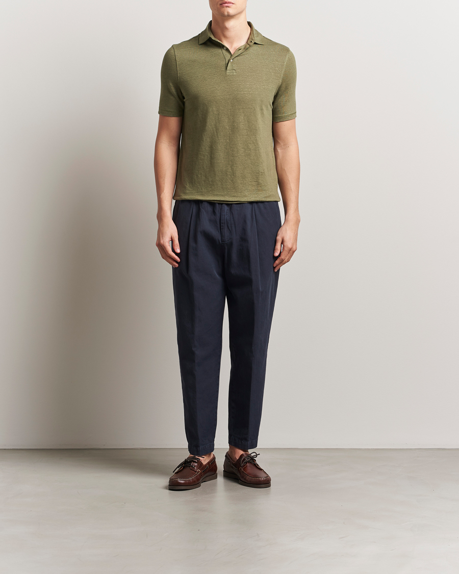 Hombres | Polos | Stenströms | Linen Polo Shirt Olive
