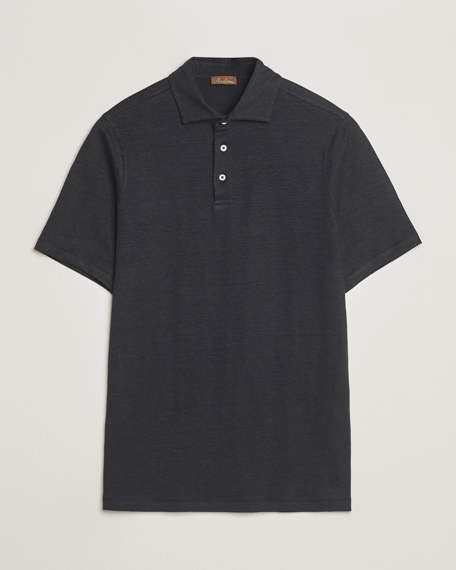 Hombres | Polos | Stenströms | Linen Polo Shirt Black