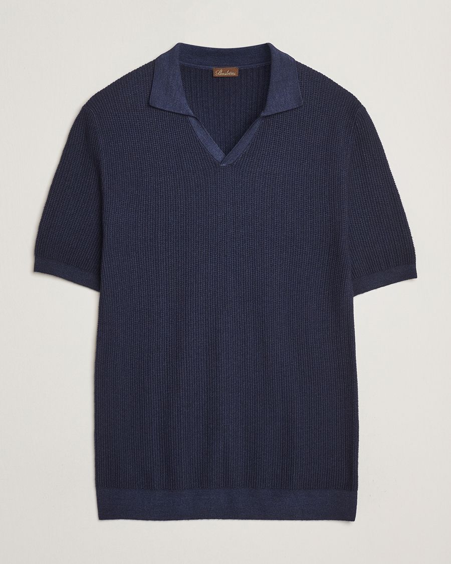 Hombres | Polos | Stenströms | Structured Merino Knitted Polo Navy