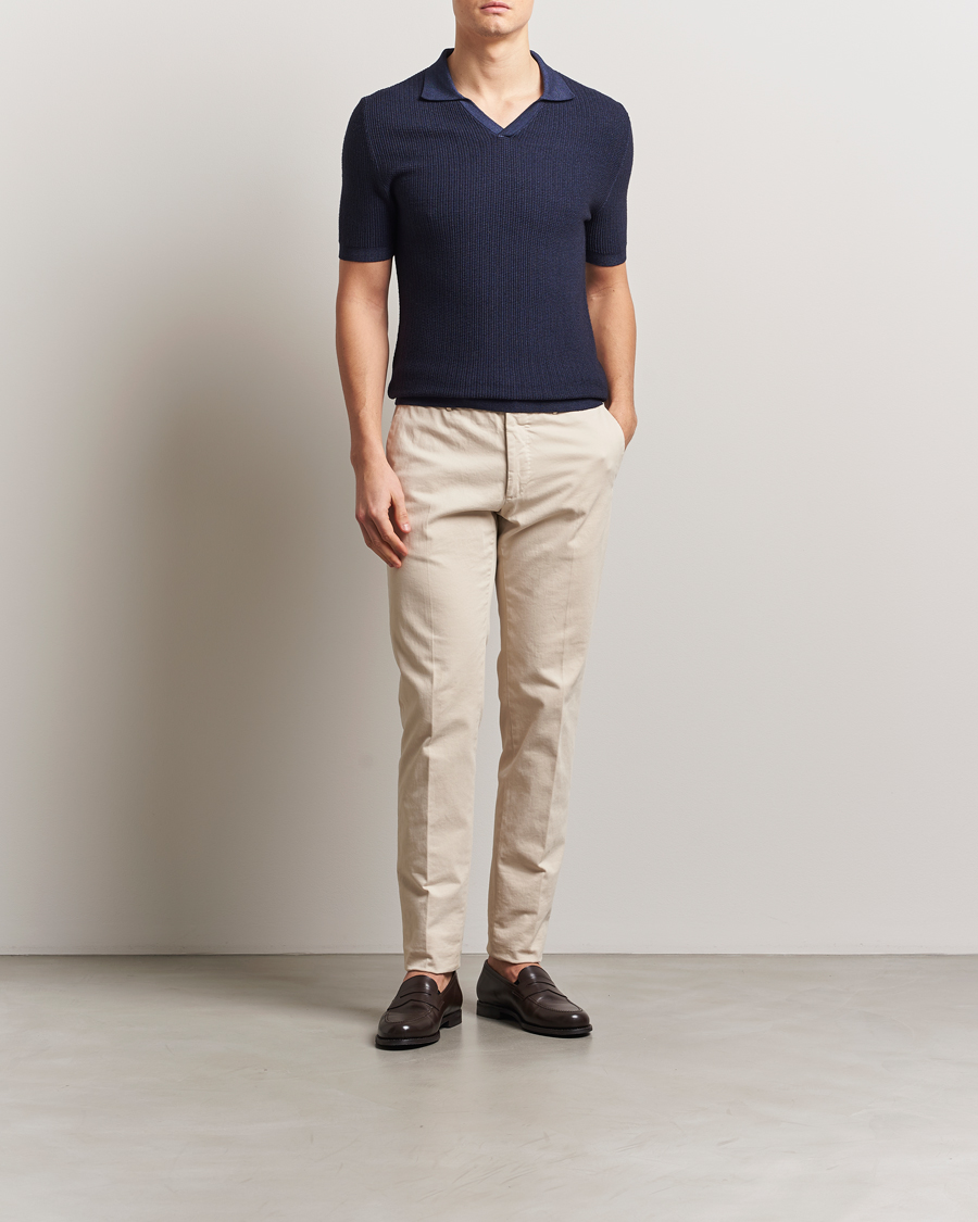 Hombres | Polos | Stenströms | Structured Merino Knitted Polo Navy