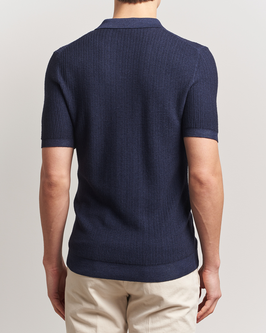 Hombres | Polos | Stenströms | Structured Merino Knitted Polo Navy