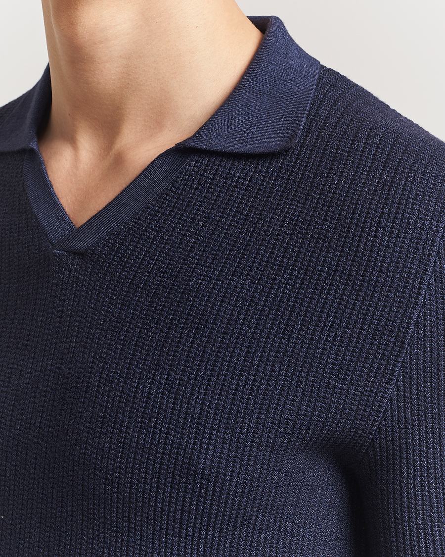 Hombres | Polos | Stenströms | Structured Merino Knitted Polo Navy