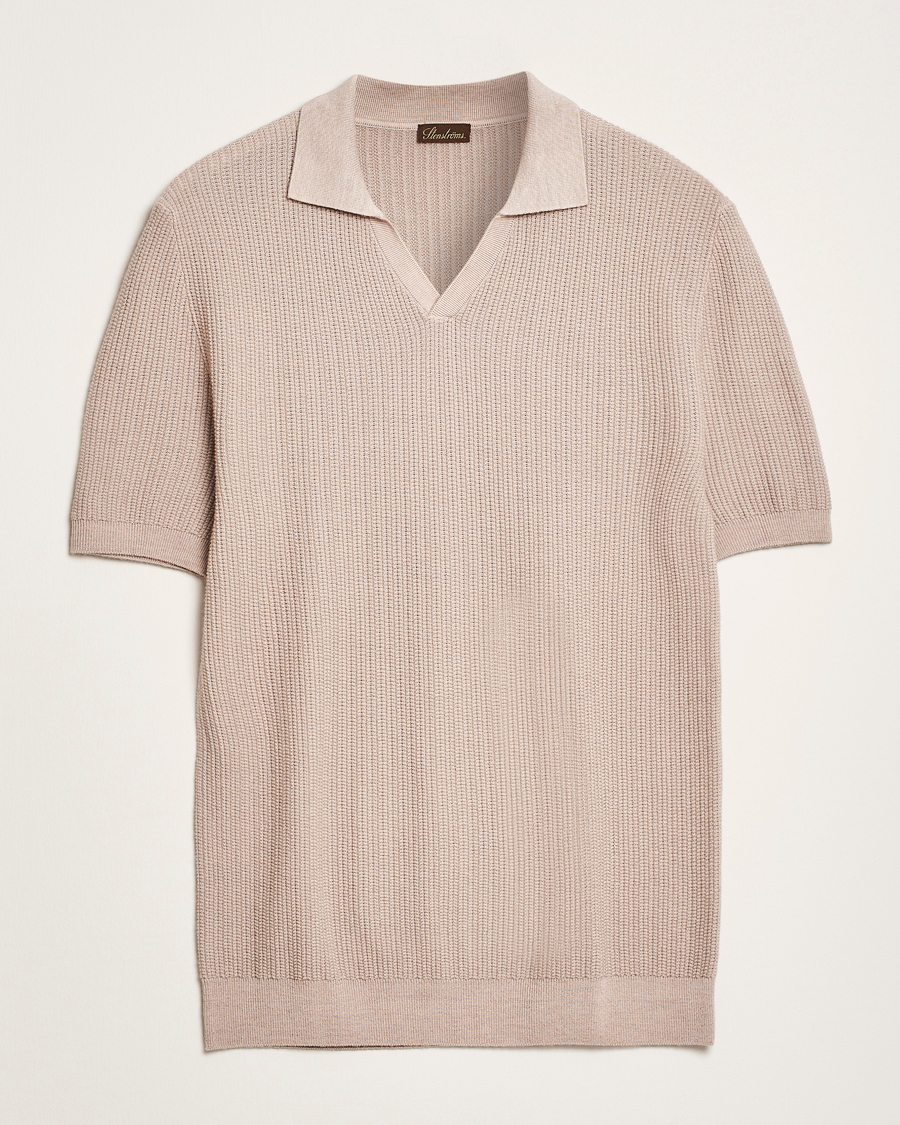 Hombres | Polos | Stenströms | Structured Merino Knitted Polo Beige