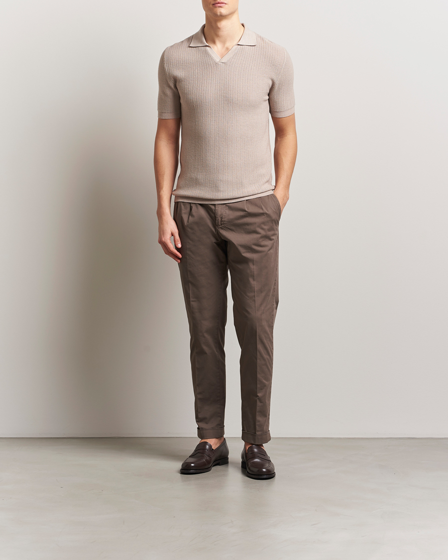 Hombres | Polos | Stenströms | Structured Merino Knitted Polo Beige