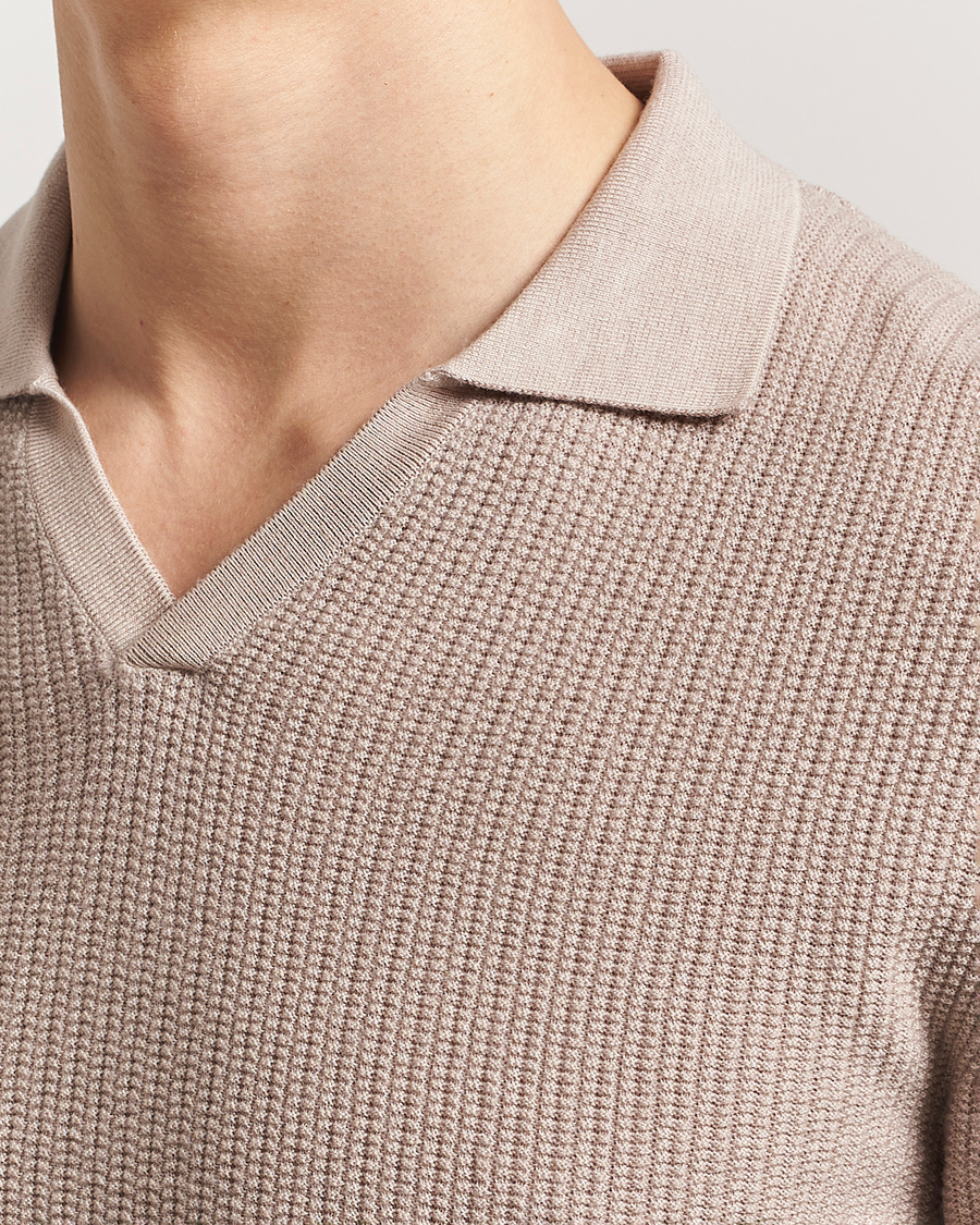 Hombres | Polos | Stenströms | Structured Merino Knitted Polo Beige