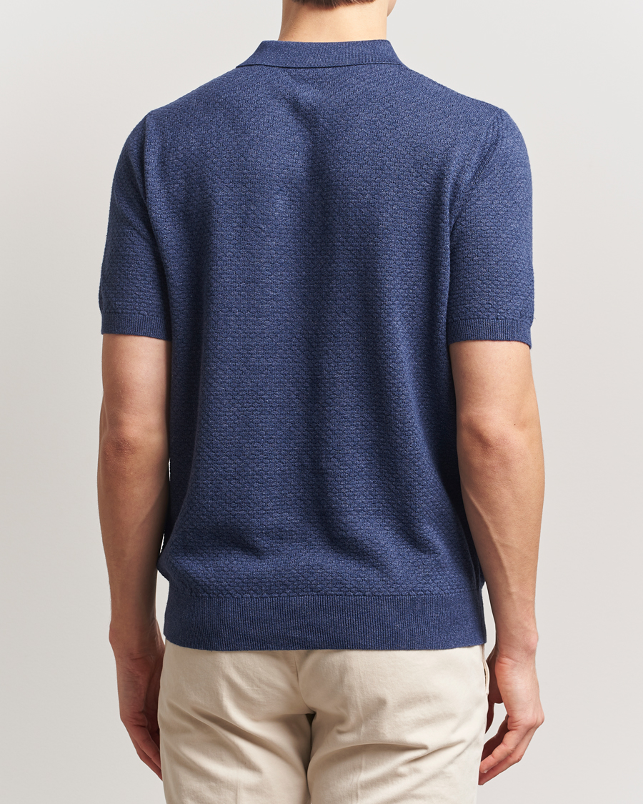 Hombres | Polos | Stenströms | Knitted Textured Cotton/Hemp Polo Navy