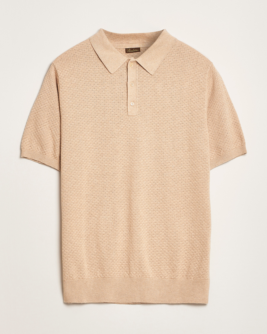 Hombres | Polos | Stenströms | Knitted Textured Cotton/Hemp Polo Beige