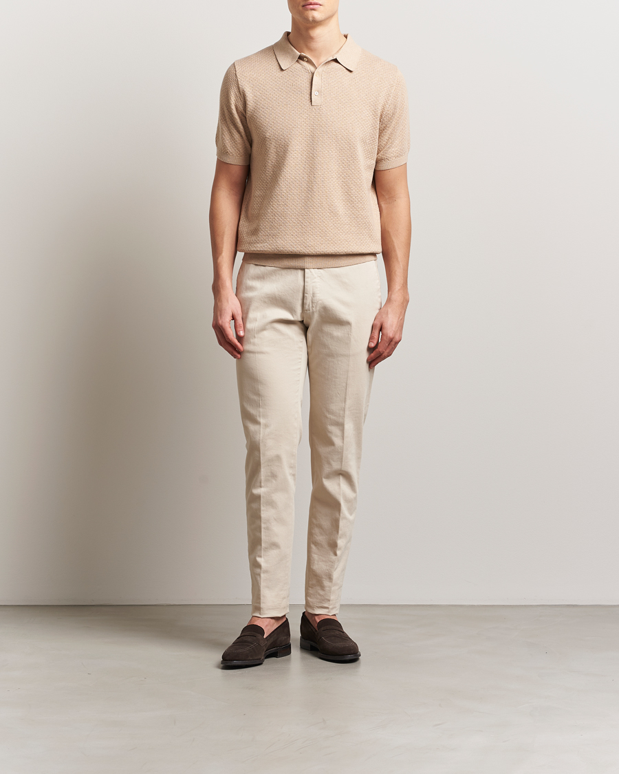 Hombres | Polos | Stenströms | Knitted Textured Cotton/Hemp Polo Beige