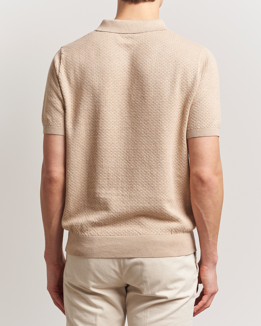 Hombres | Polos | Stenströms | Knitted Textured Cotton/Hemp Polo Beige