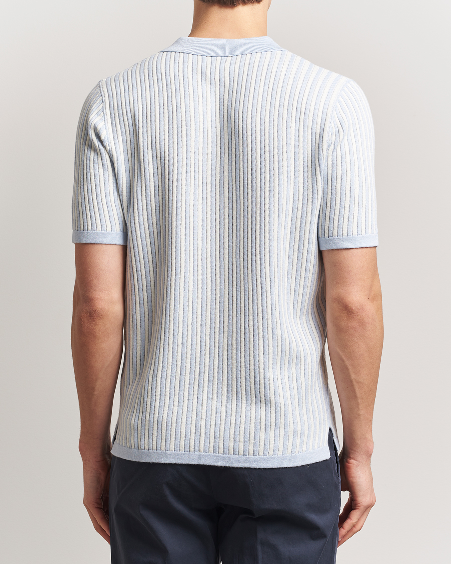 Hombres | Camisas | Stenströms | Knitted Buttonthru Polo Shirt White/Blue