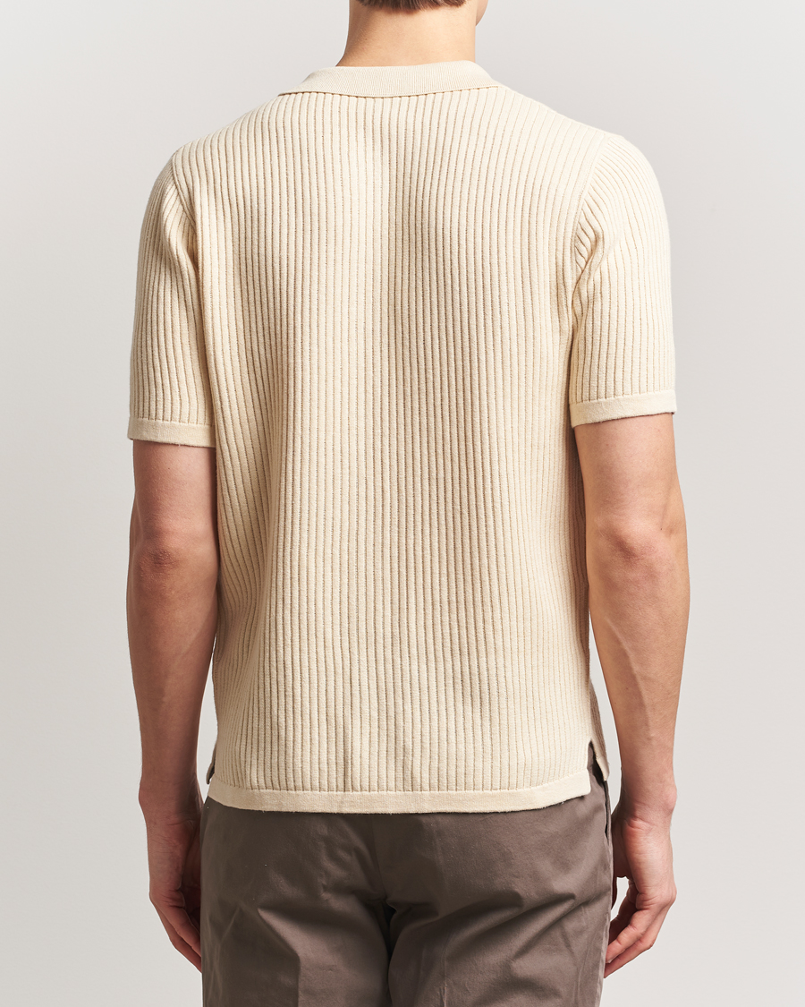 Hombres | Camisas | Stenströms | Knitted Buttonthru Polo Shirt Beige