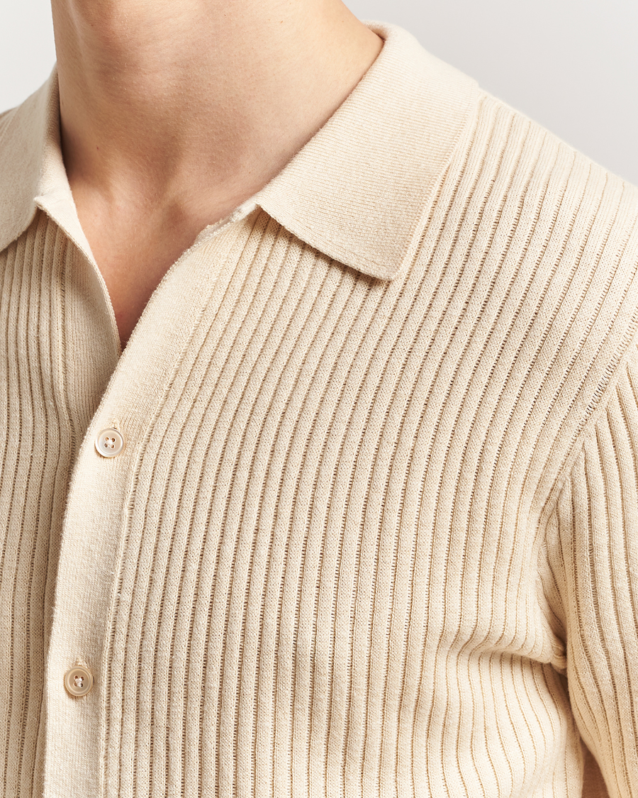 Hombres | Camisas | Stenströms | Knitted Buttonthru Polo Shirt Beige