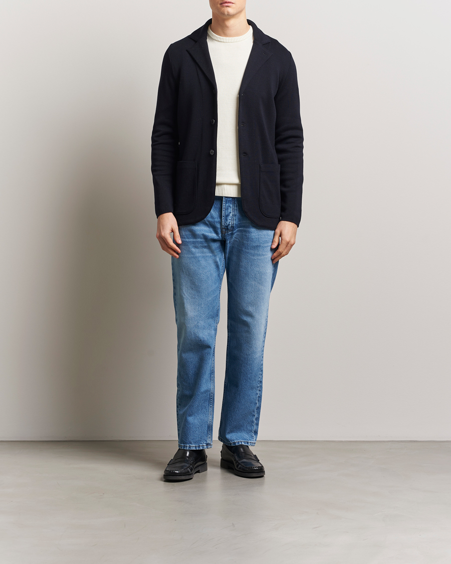 Hombres | Blazers | Stenströms | Milano Knitted Merino Blazer Navy