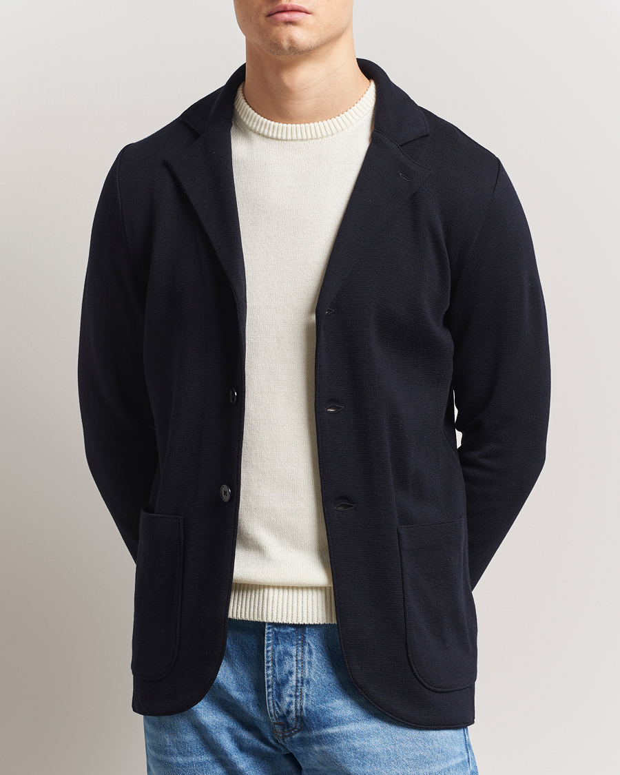 Hombres | Blazers | Stenströms | Milano Knitted Merino Blazer Navy