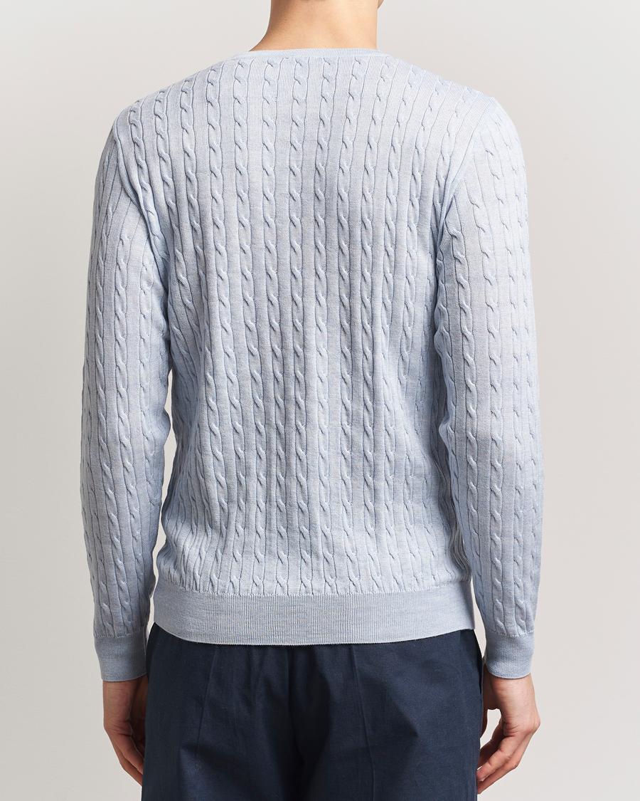 Hombres | Jerséis y prendas de punto | Stenströms | Merino Cable Crew Neck Light Blue