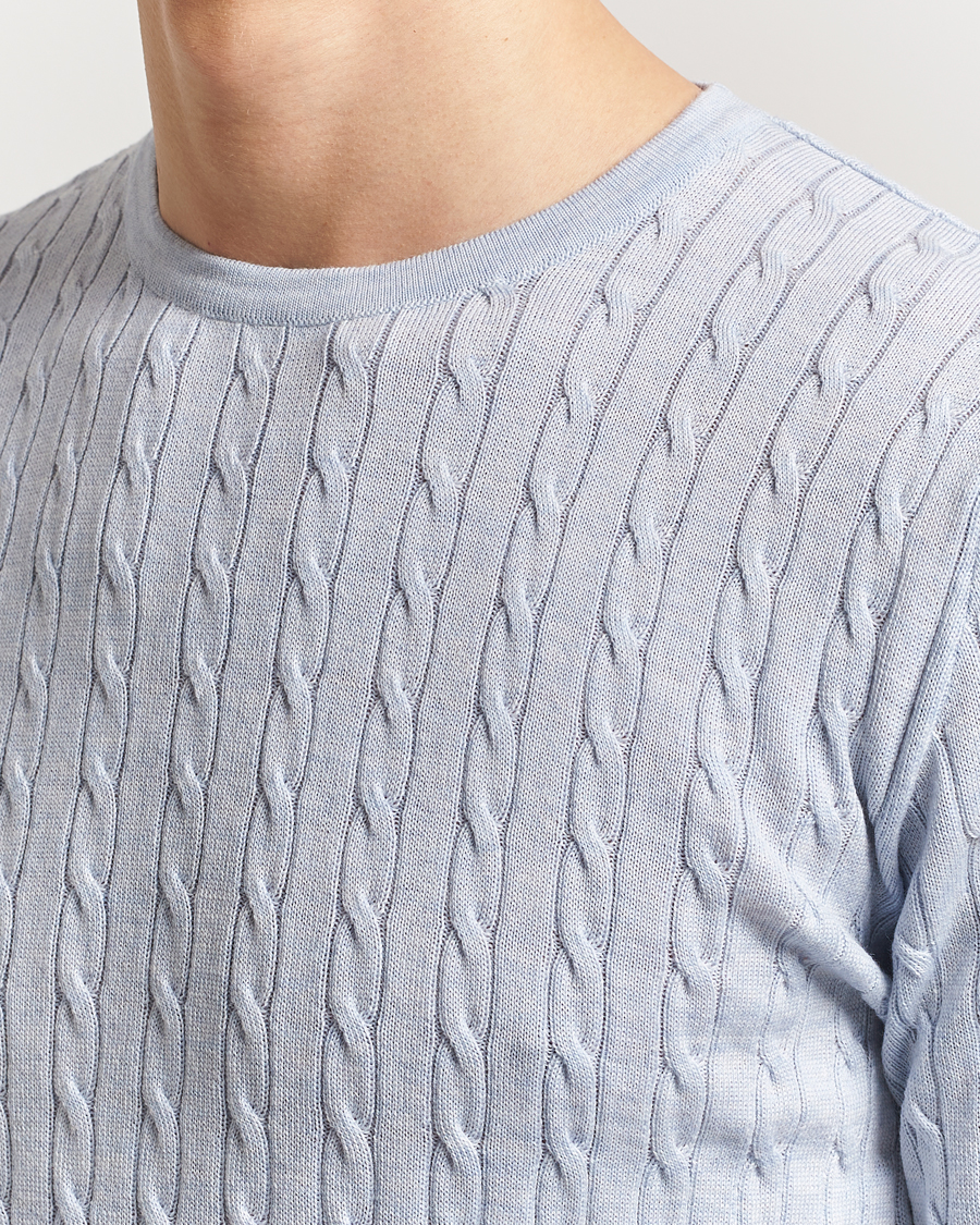 Hombres | Jerséis y prendas de punto | Stenströms | Merino Cable Crew Neck Light Blue