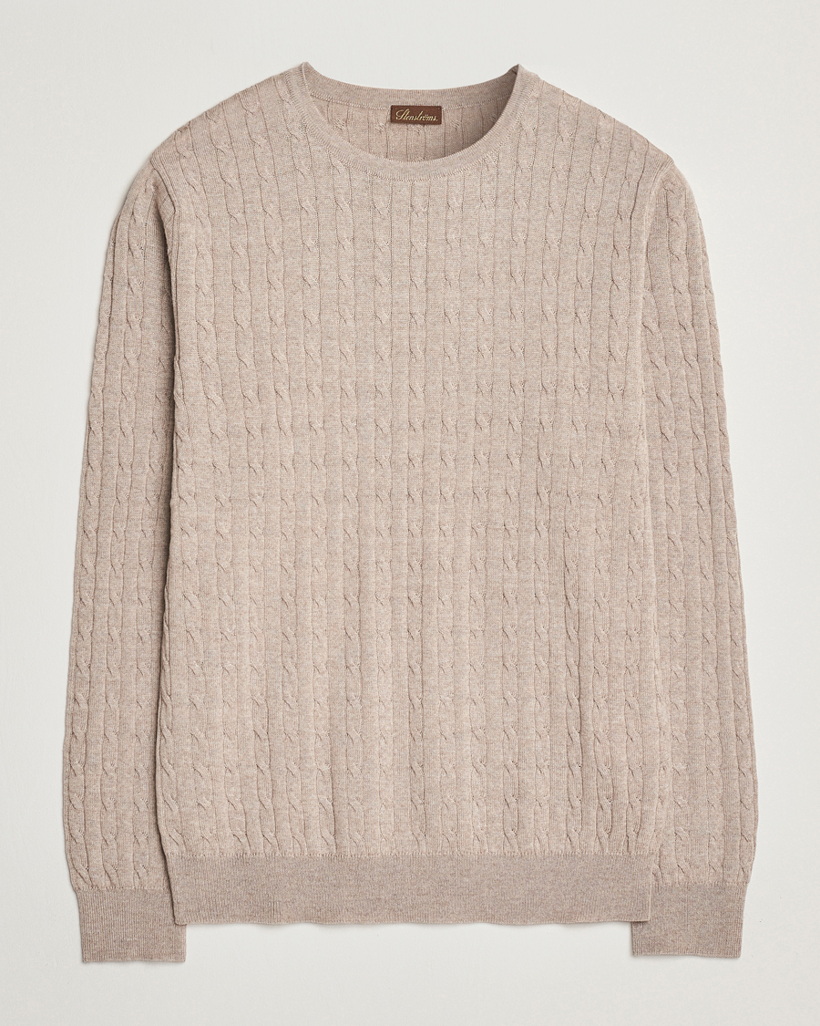 Hombres | Jerséis y prendas de punto | Stenströms | Merino Cable Crew Neck Beige