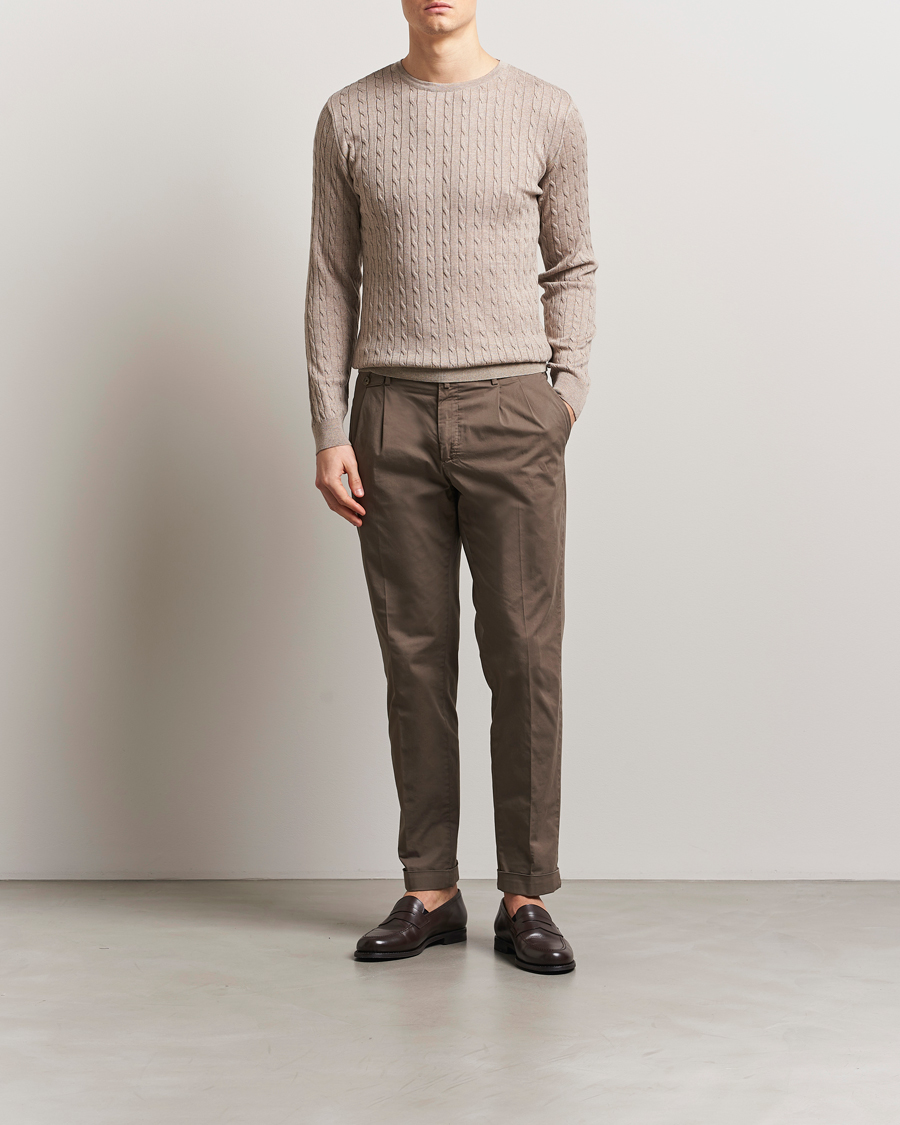 Hombres | Jerséis y prendas de punto | Stenströms | Merino Cable Crew Neck Beige