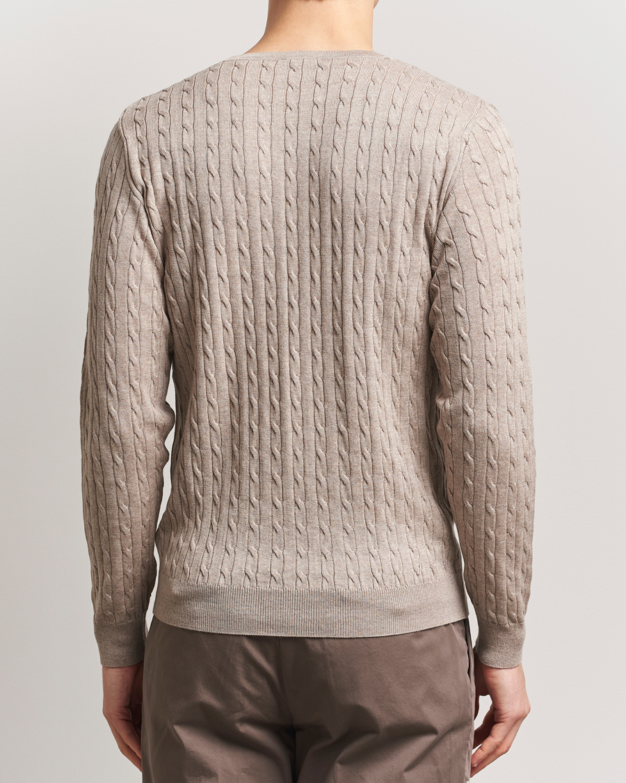 Hombres | Jerséis y prendas de punto | Stenströms | Merino Cable Crew Neck Beige