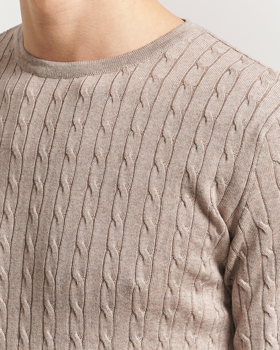 Hombres | Jerséis y prendas de punto | Stenströms | Merino Cable Crew Neck Beige