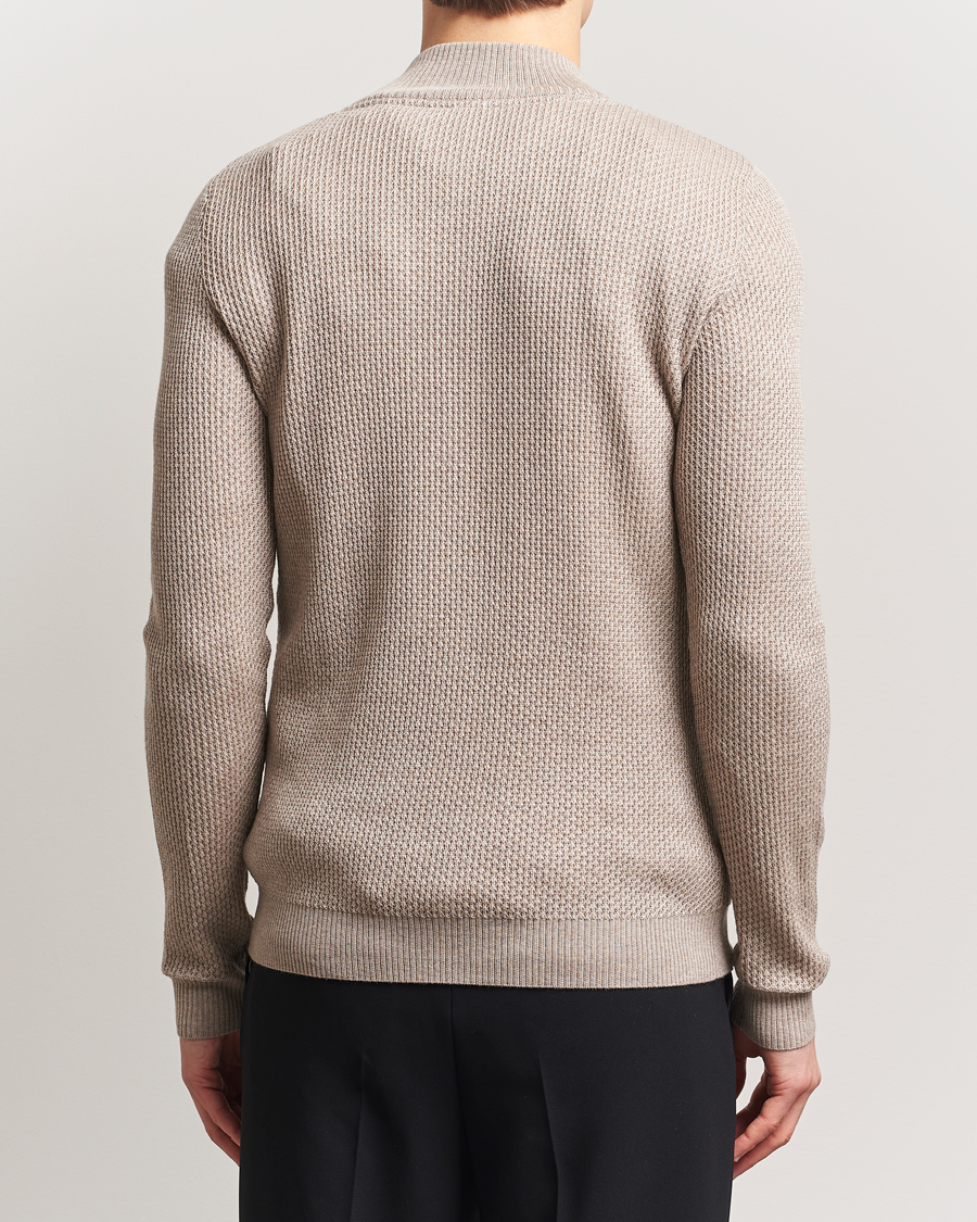 Hombres | Jerséis y prendas de punto | Stenströms | Knitted Textured Half-Zip Beige