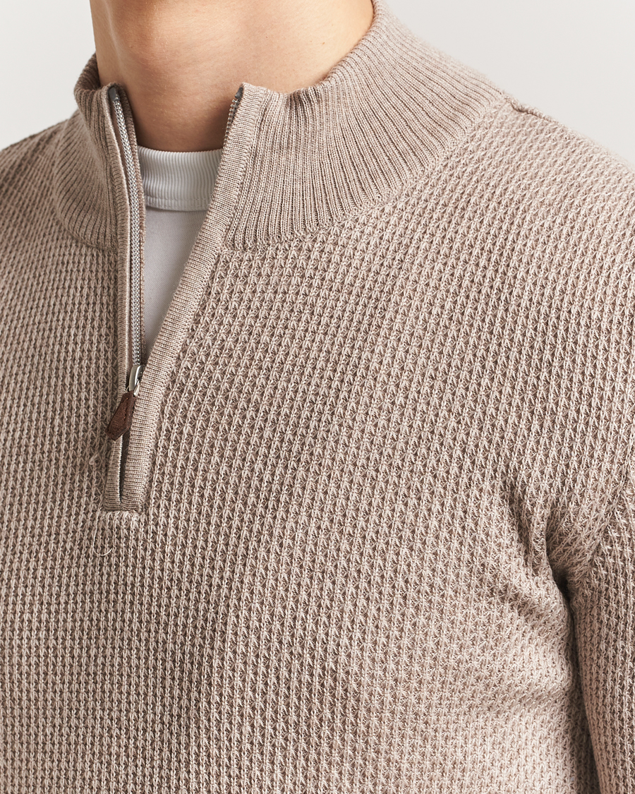 Hombres | Jerséis y prendas de punto | Stenströms | Knitted Textured Half-Zip Beige