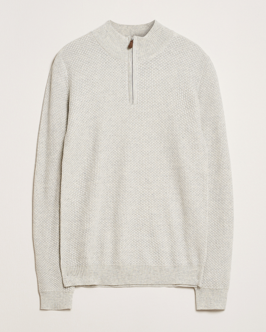 Hombres | Jerséis y prendas de punto | Stenströms | Knitted Textured Half-Zip Grey