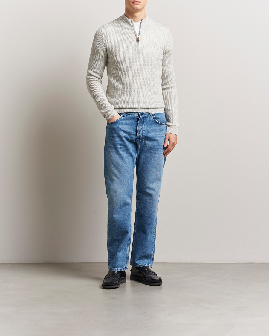 Hombres | Jerséis y prendas de punto | Stenströms | Knitted Textured Half-Zip Grey