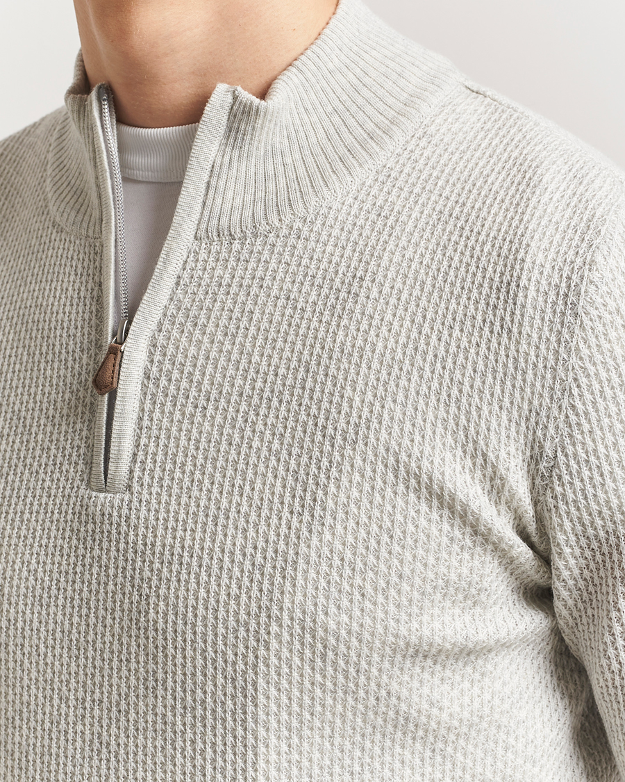 Hombres | Jerséis y prendas de punto | Stenströms | Knitted Textured Half-Zip Grey