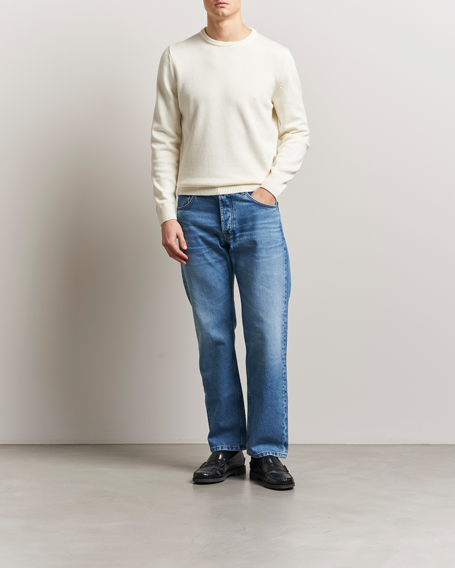 Hombres | Jerséis y prendas de punto | Stenströms | Organic Cotton Knitted Sweater White