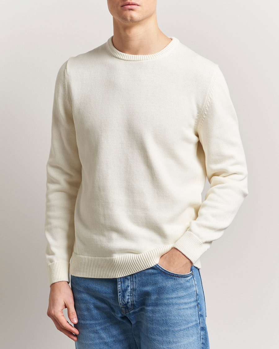 Hombres | Jerséis y prendas de punto | Stenströms | Organic Cotton Knitted Sweater White