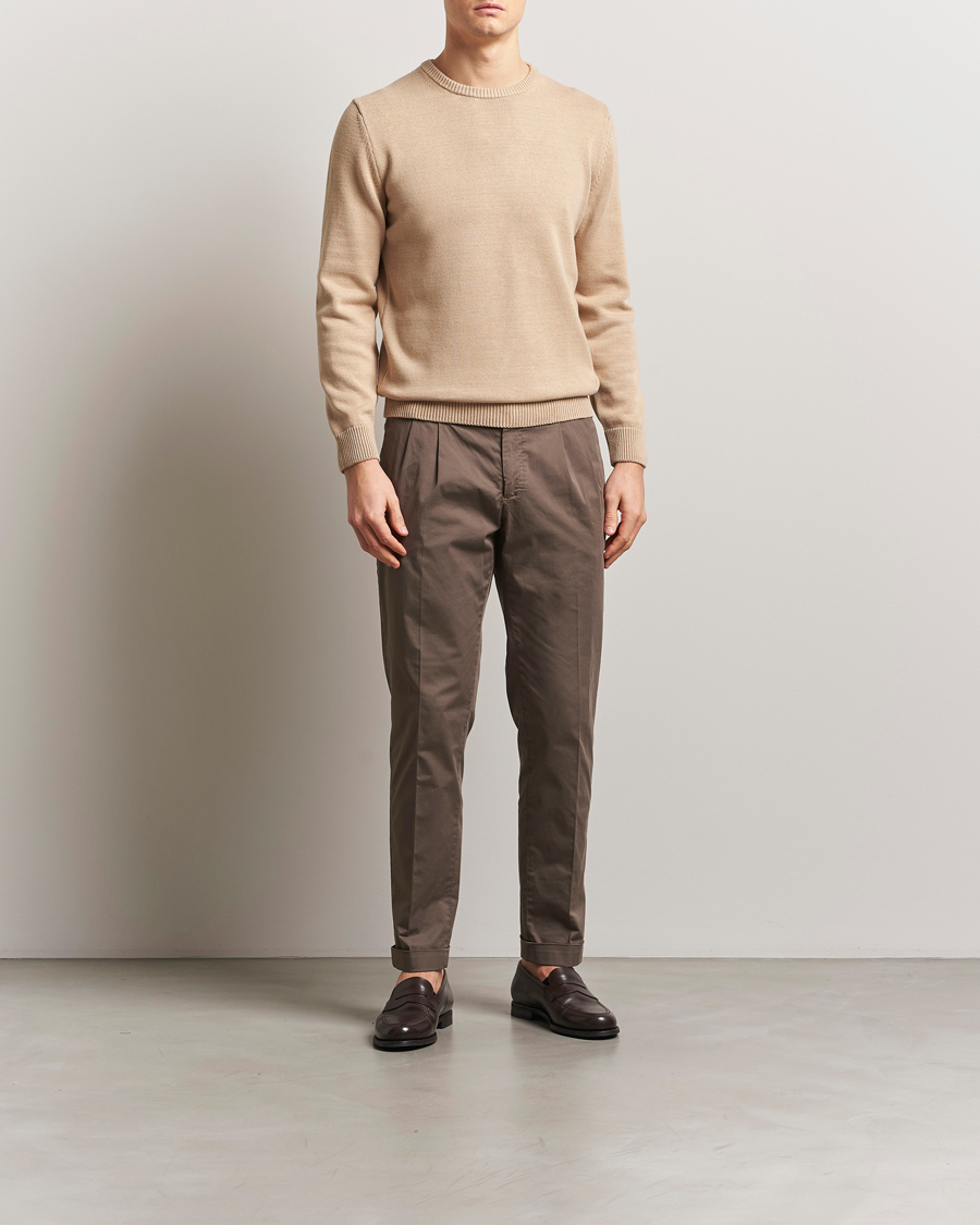 Hombres | Jerséis y prendas de punto | Stenströms | Organic Cotton Knitted Sweater Beige