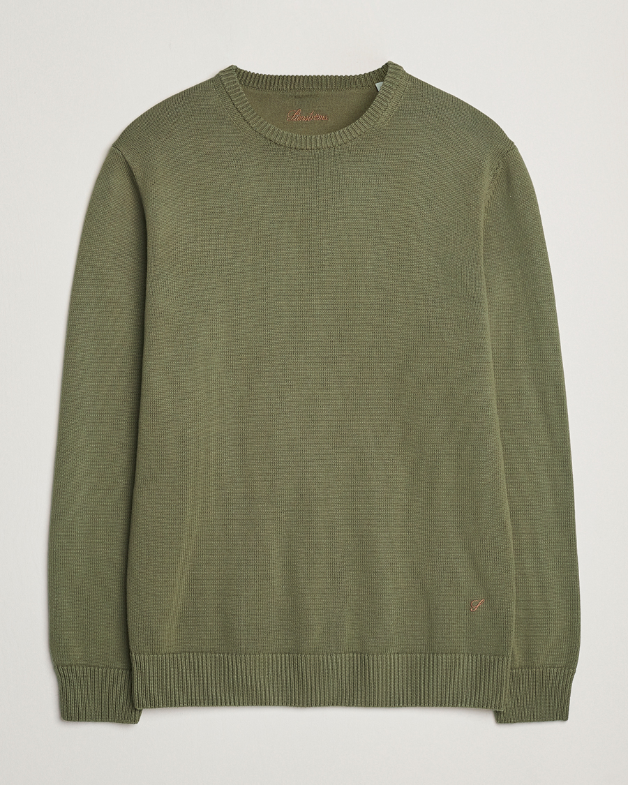 Hombres | Jerséis y prendas de punto | Stenströms | Organic Cotton Knitted Sweater Olive