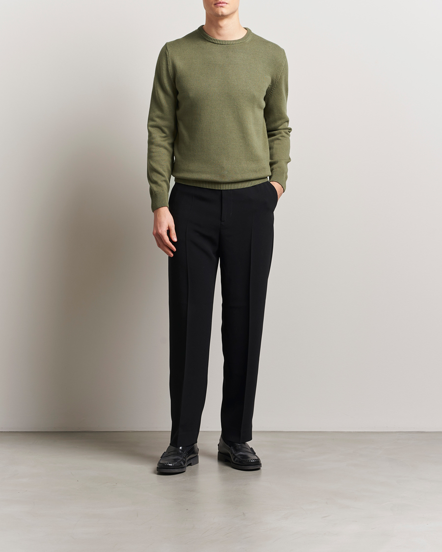 Hombres | Jerséis y prendas de punto | Stenströms | Organic Cotton Knitted Sweater Olive