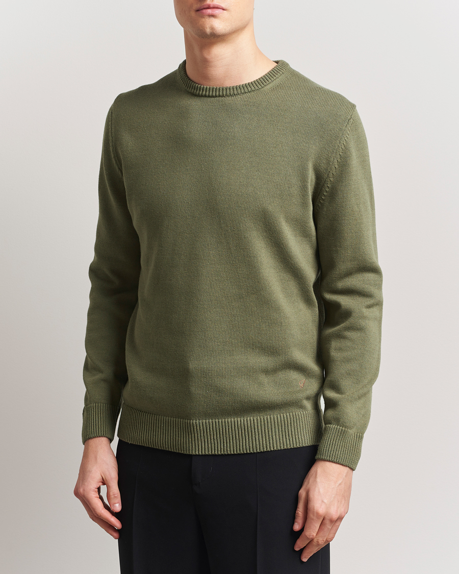 Hombres | Jerséis y prendas de punto | Stenströms | Organic Cotton Knitted Sweater Olive