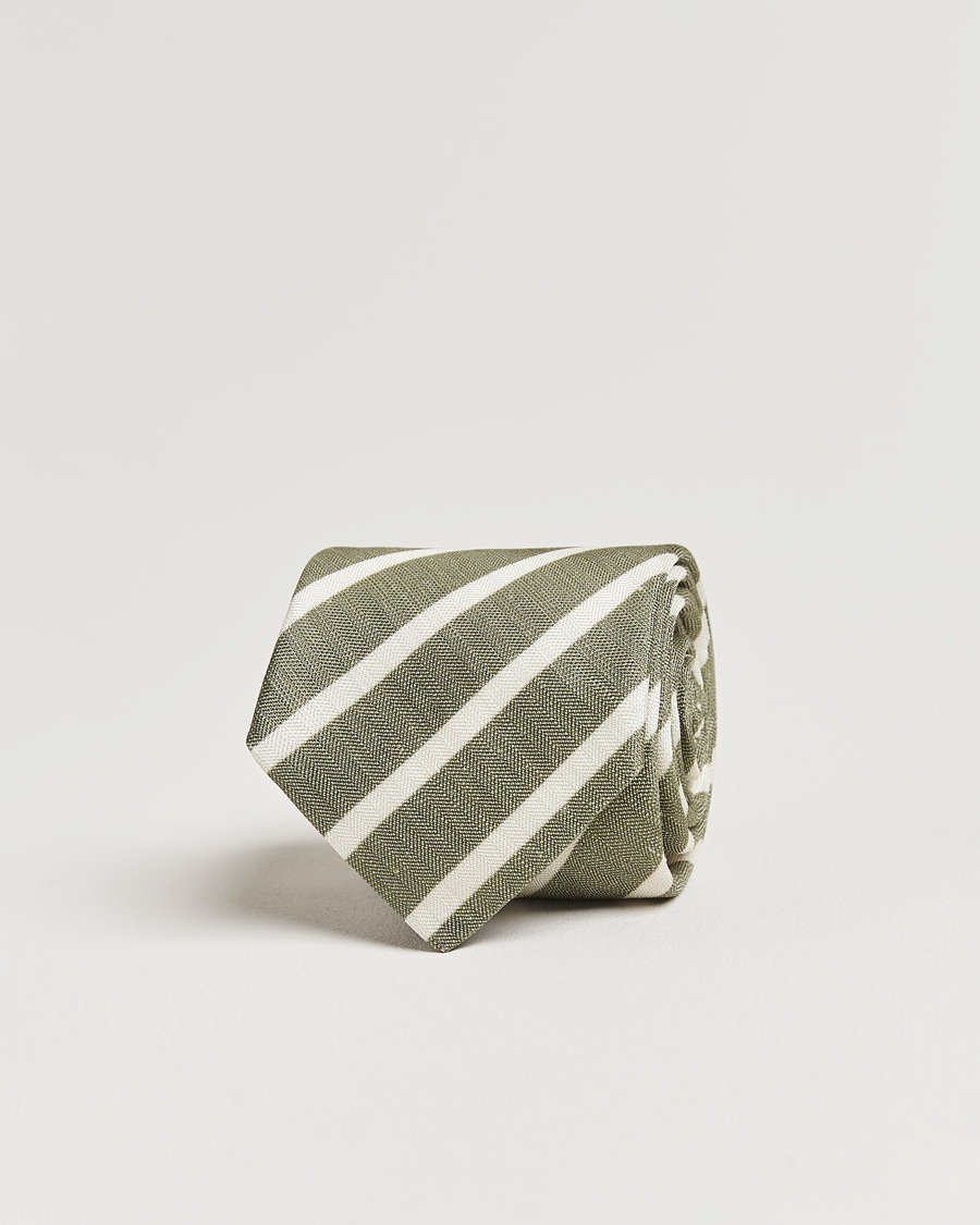 Hombres | Stenströms Silk/Linen Striped Tie Green | Stenströms | Silk/Linen Striped Tie Green