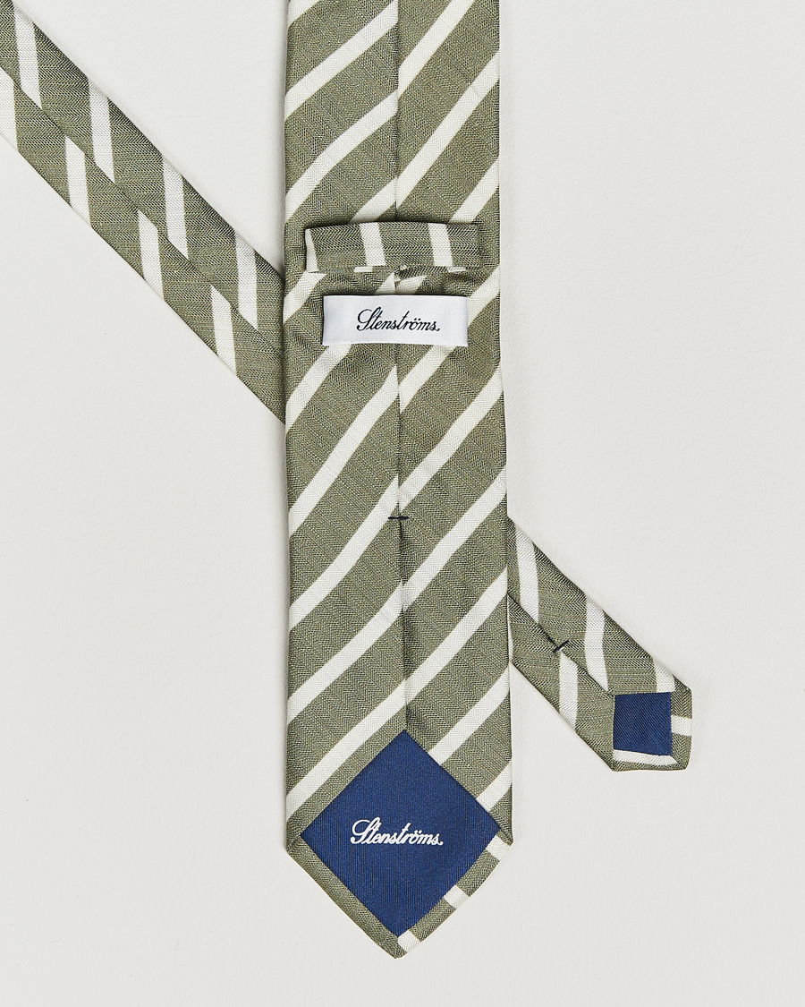 Hombres | Stenströms Silk/Linen Striped Tie Green | Stenströms | Silk/Linen Striped Tie Green