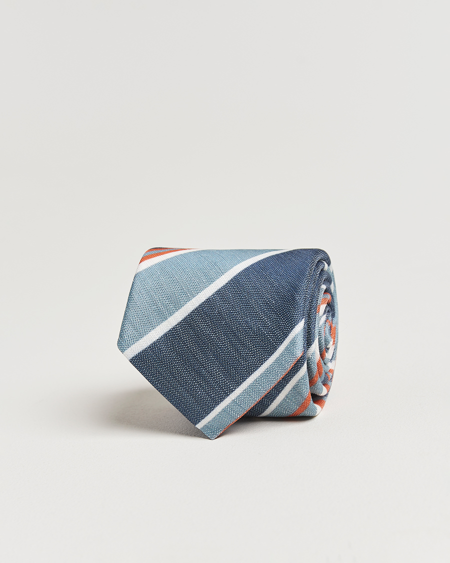 Hombres | Stenströms Silk/Linen Mutli Striped Tie Blue | Stenströms | Silk/Linen Mutli Striped Tie Blue