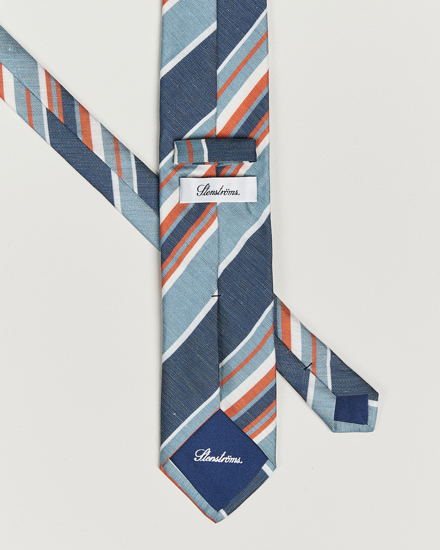 Hombres | Stenströms Silk/Linen Mutli Striped Tie Blue | Stenströms | Silk/Linen Mutli Striped Tie Blue