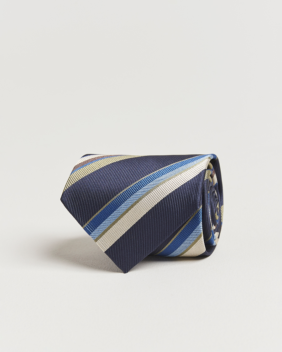 Hombres | Stenströms Striped Silk Tie Navy | Stenströms | Striped Silk Tie Navy