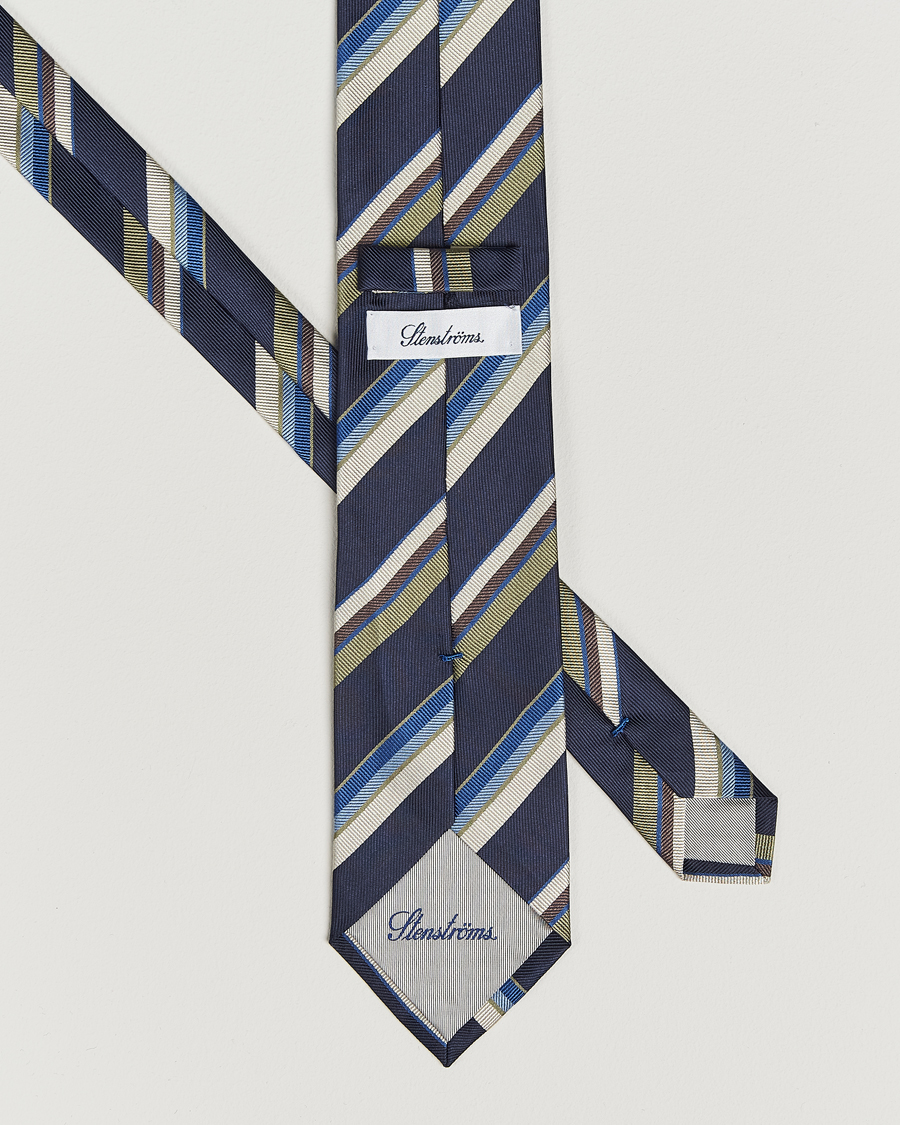 Hombres | Stenströms Striped Silk Tie Navy | Stenströms | Striped Silk Tie Navy